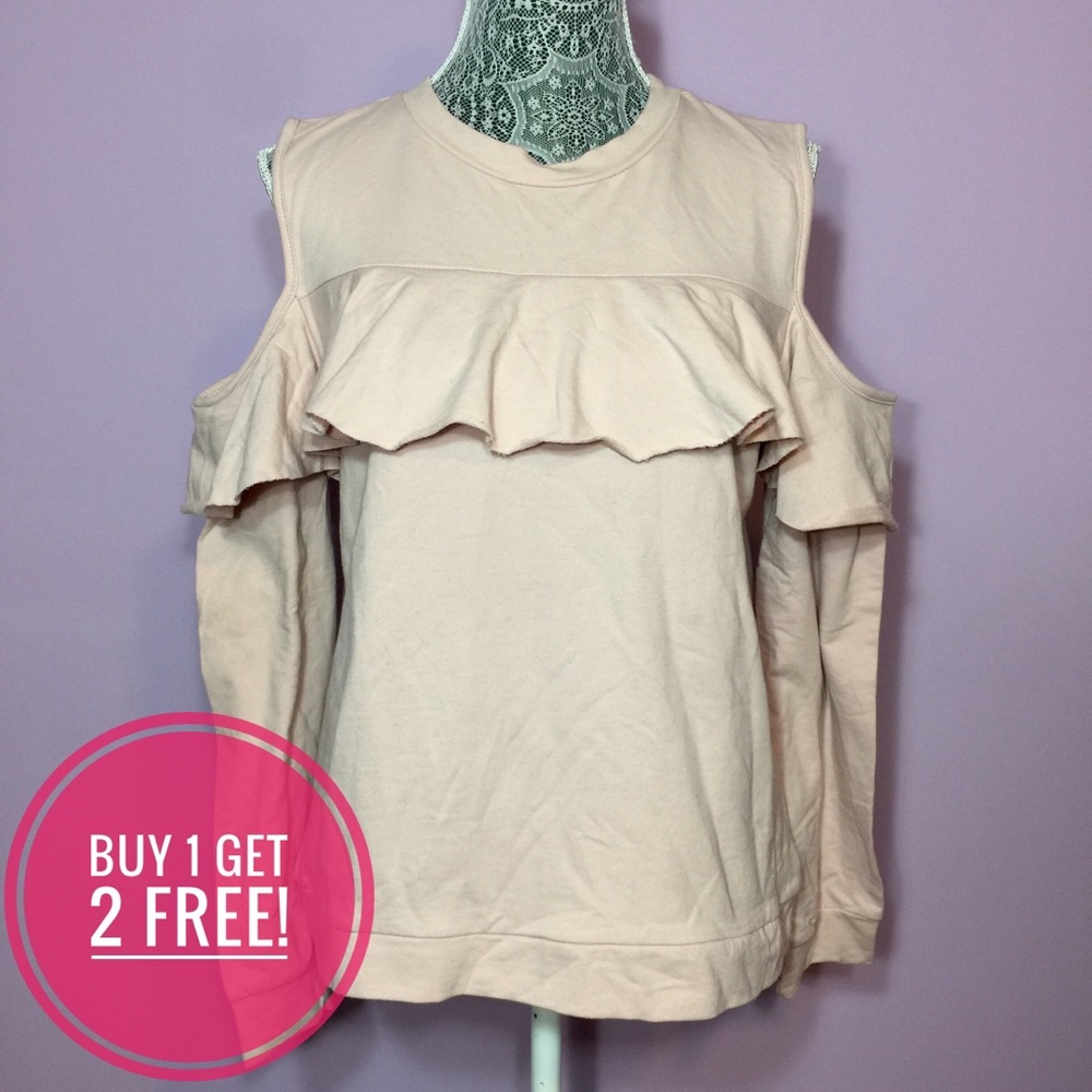 Polly & Esther Pink Ruffled Cold Shoulder Sweater